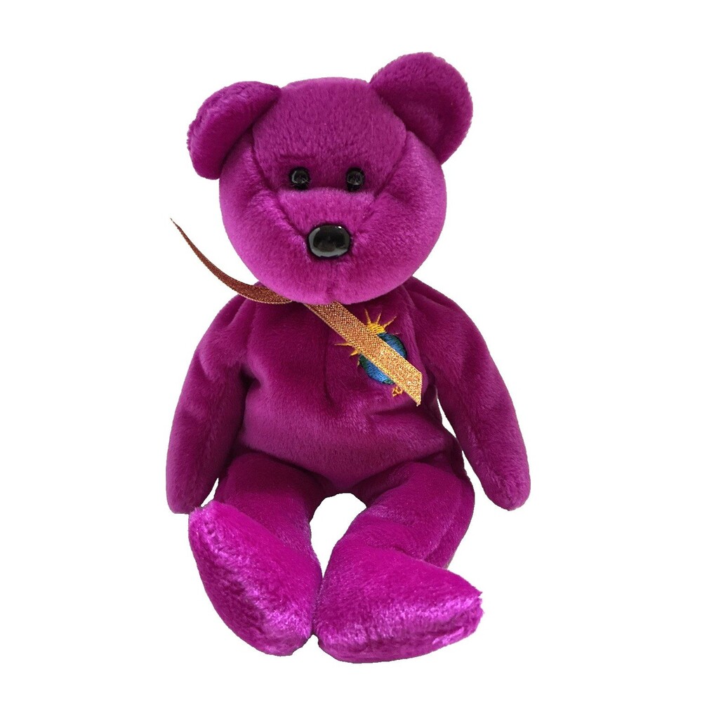 Ty Beanie Babies Millennium Bear Purple Plush 1999 Retired Tag NOT attached